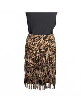 Chico’s Fancy Fringe Leopard Print Skirt Size 2 (Fits Like 12–14)